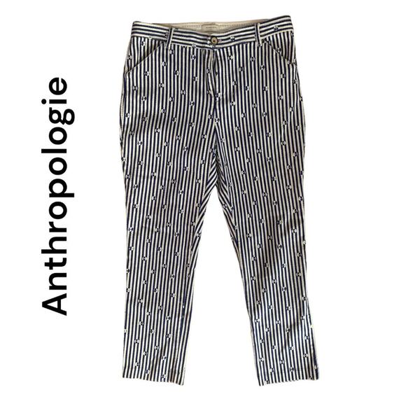 Anthropologie womens size 10 medium essential slim blue white stripe trouser pan - Picture 2 of 9